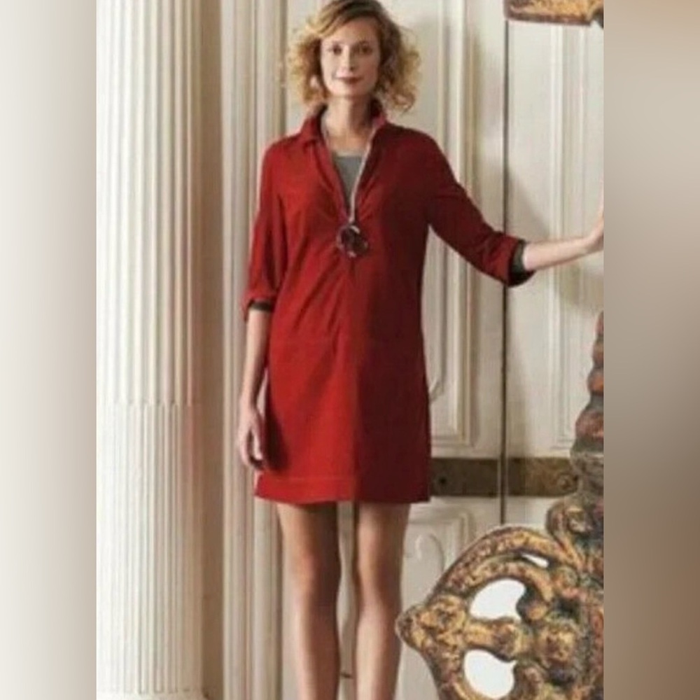 Anthropologie Odille Brick Red Corduroy Shift Dress Tunic